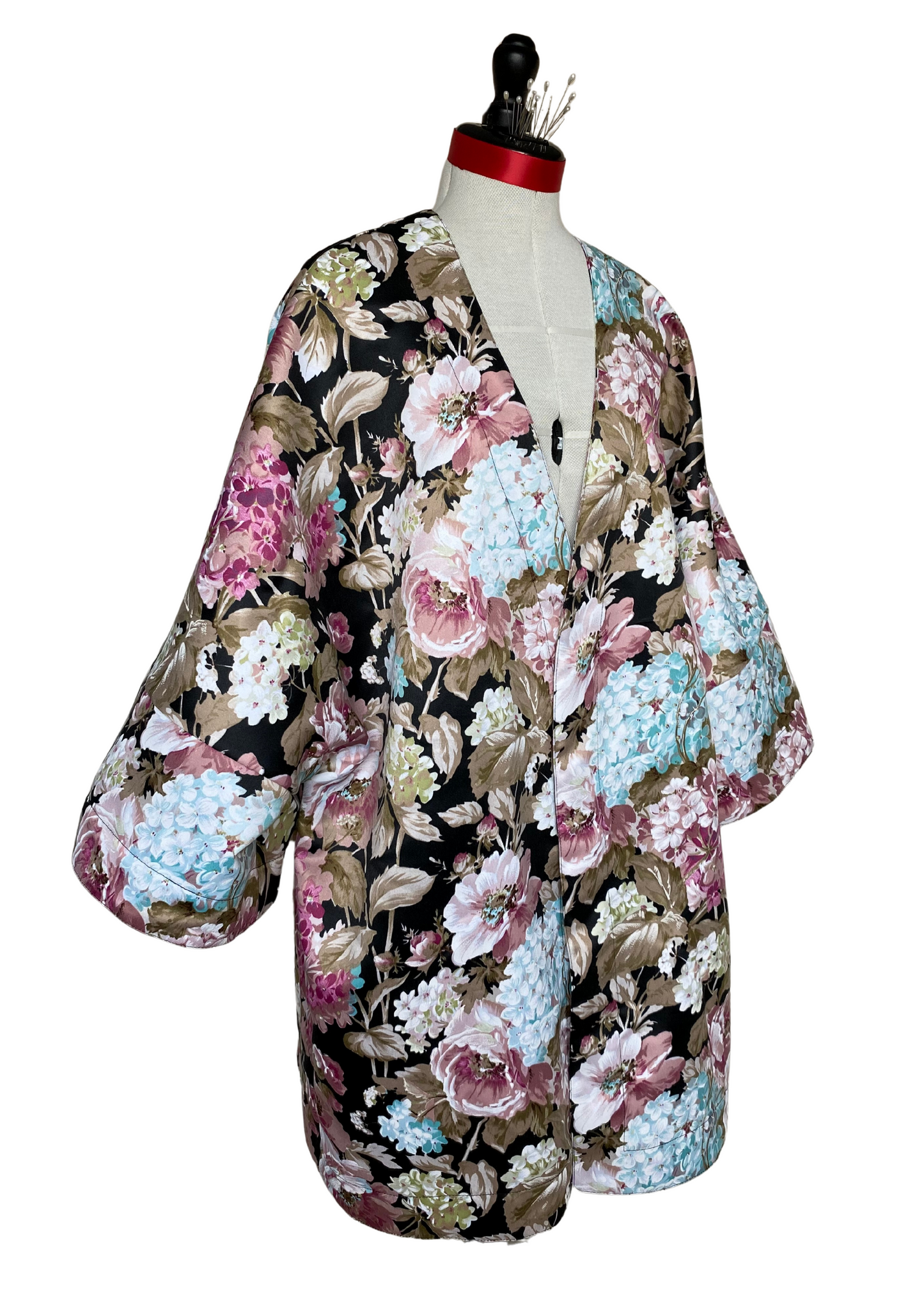 Kimono Damascena - Noir hortensias colorés - Taille unique