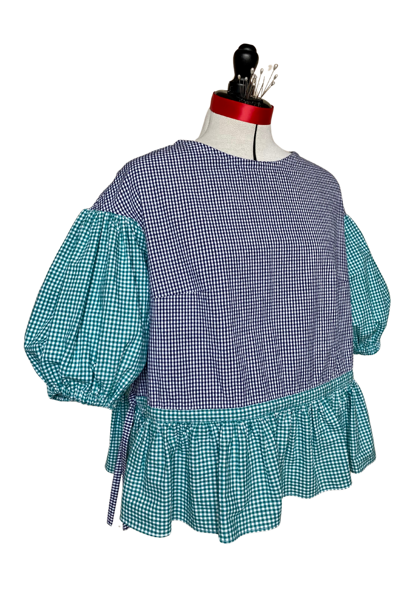 Blouse Lilial - Vichy vert et vichy bleu marine - Taille 2