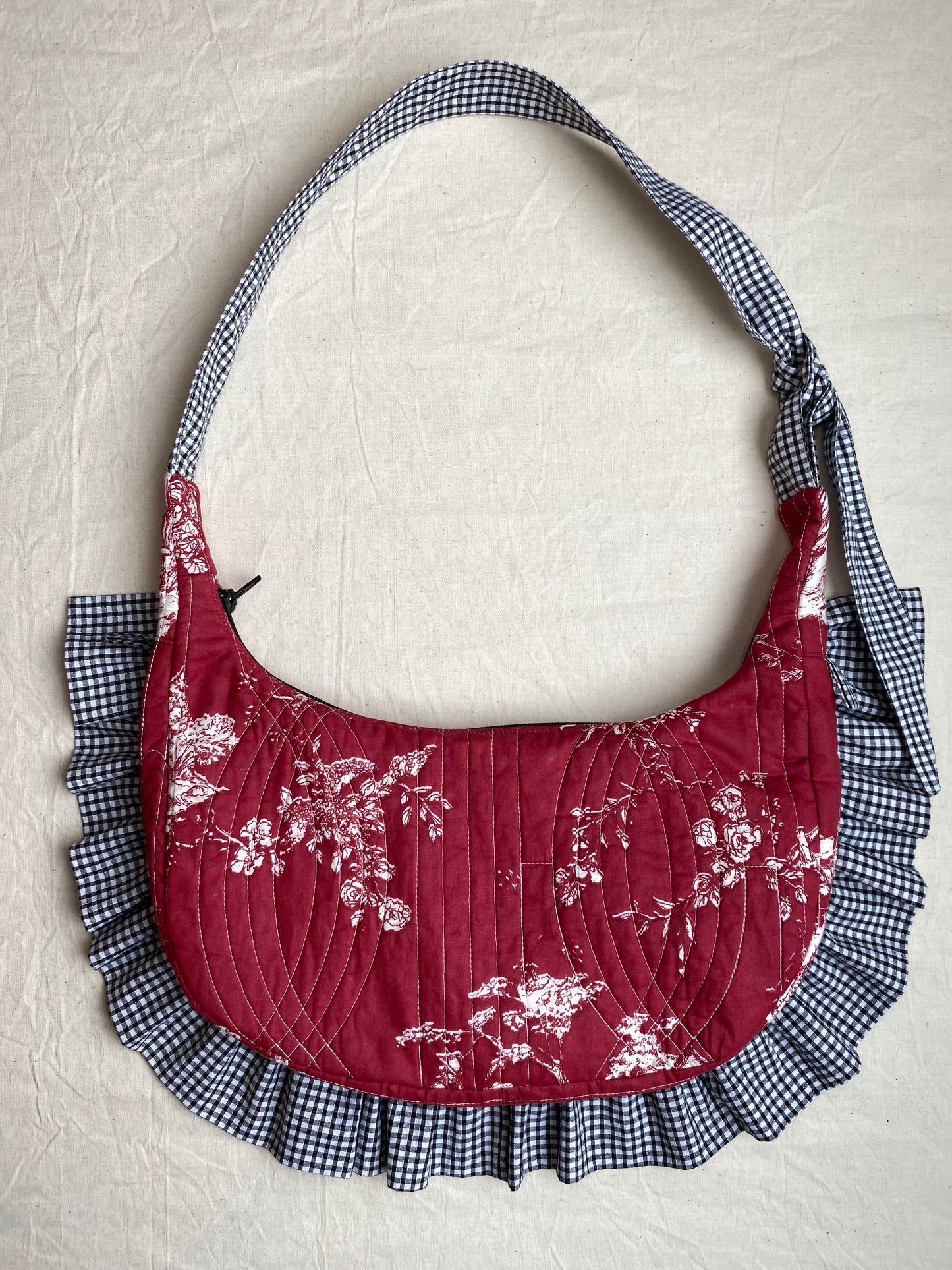 Sac Orris - Toile de Jouy rouge et vichy noir