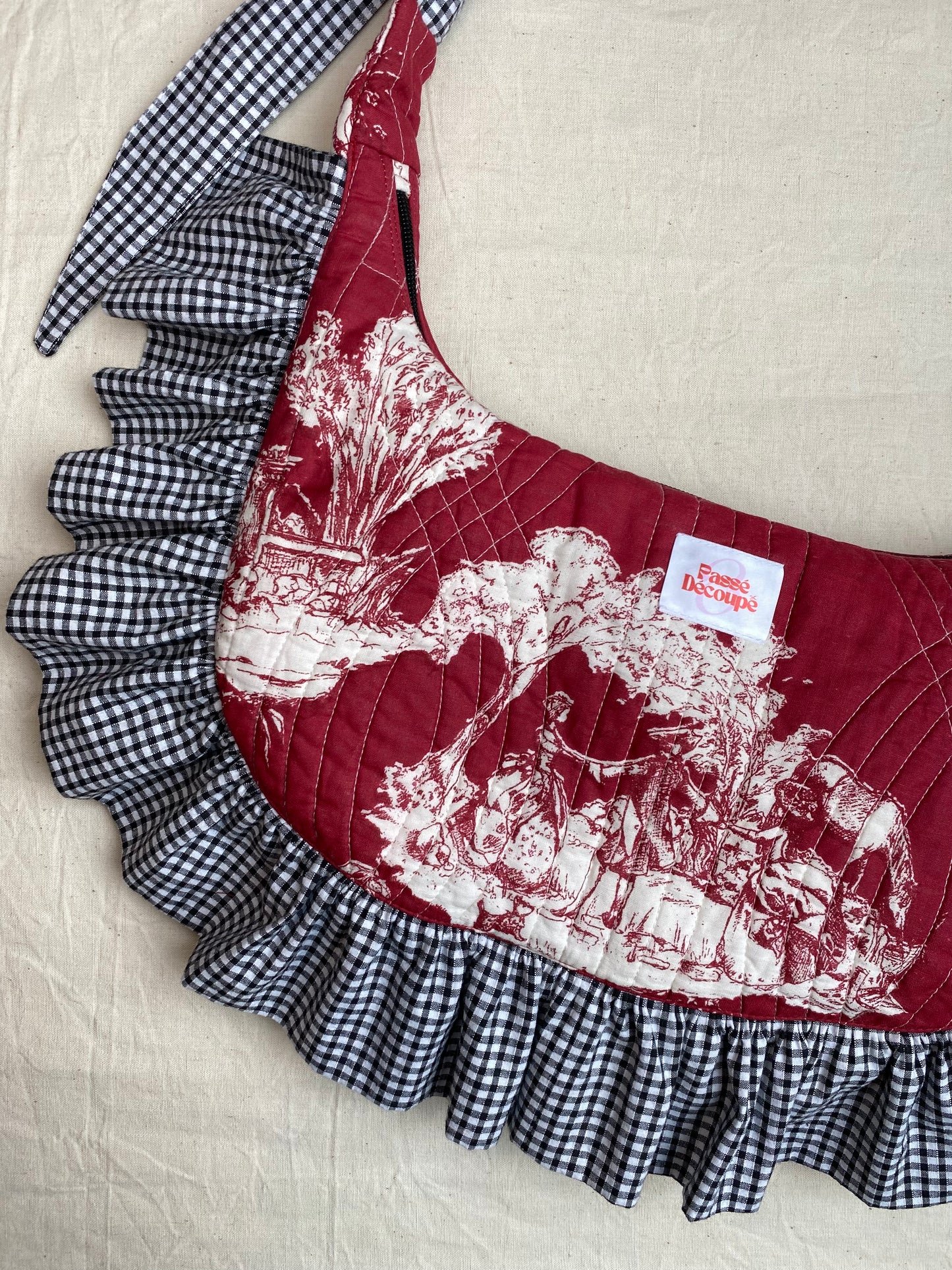 Sac Orris - Toile de Jouy rouge et vichy noir