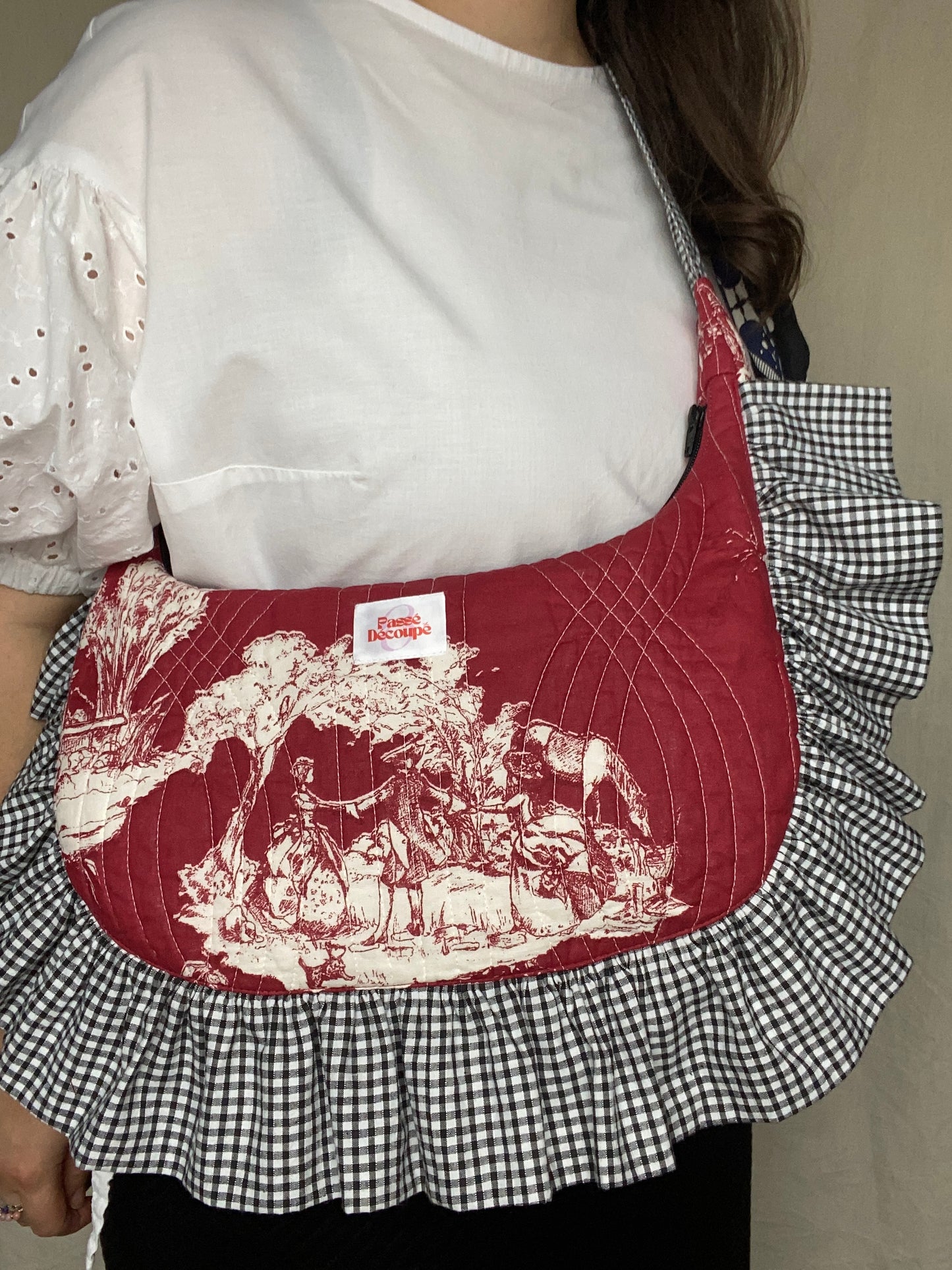 Sac Orris - Toile de Jouy rouge et vichy noir