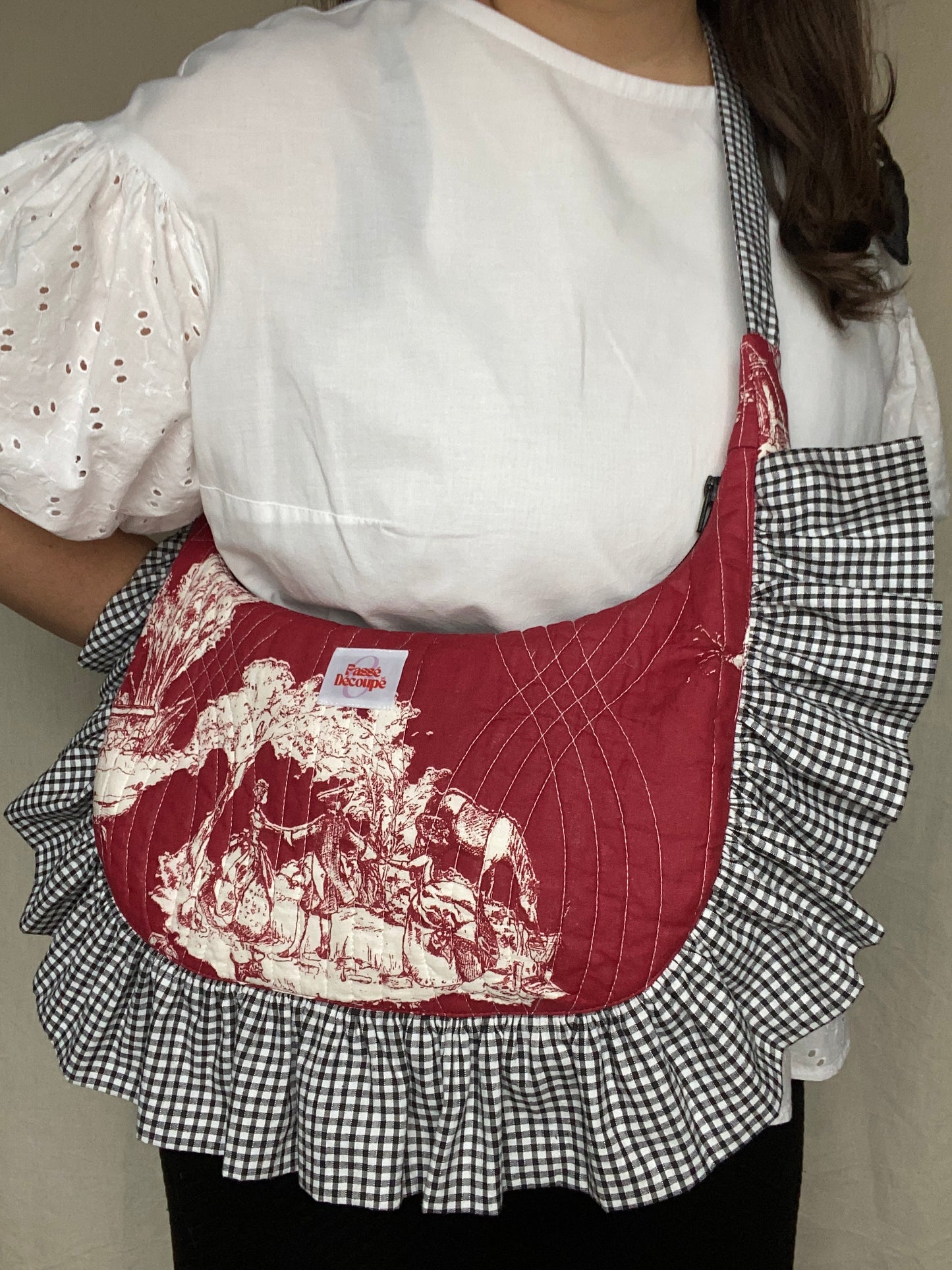 Sac Orris - Toile de Jouy rouge et vichy noir