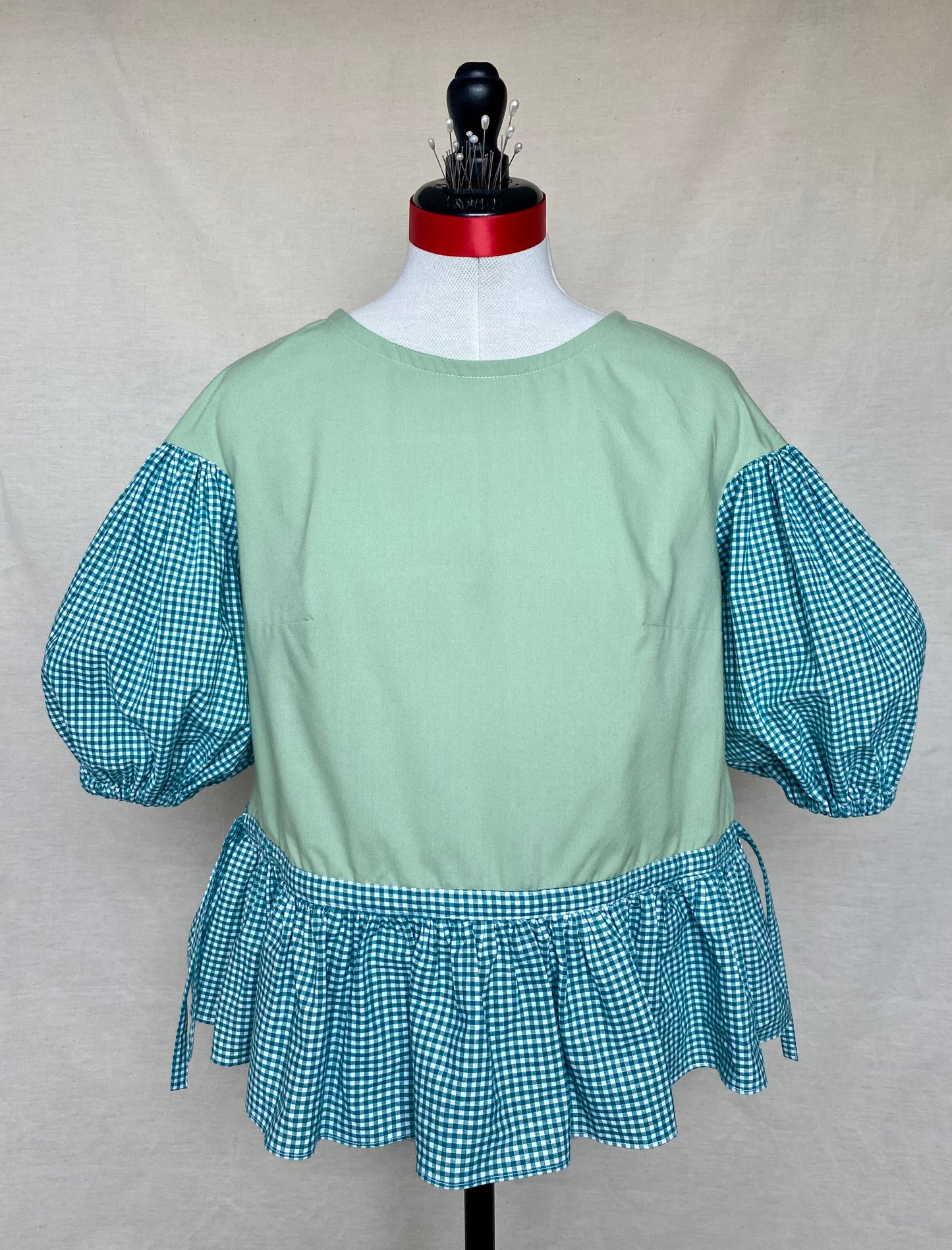 Blouse Lilial - Vichy vert et popeline verte - Taille 1