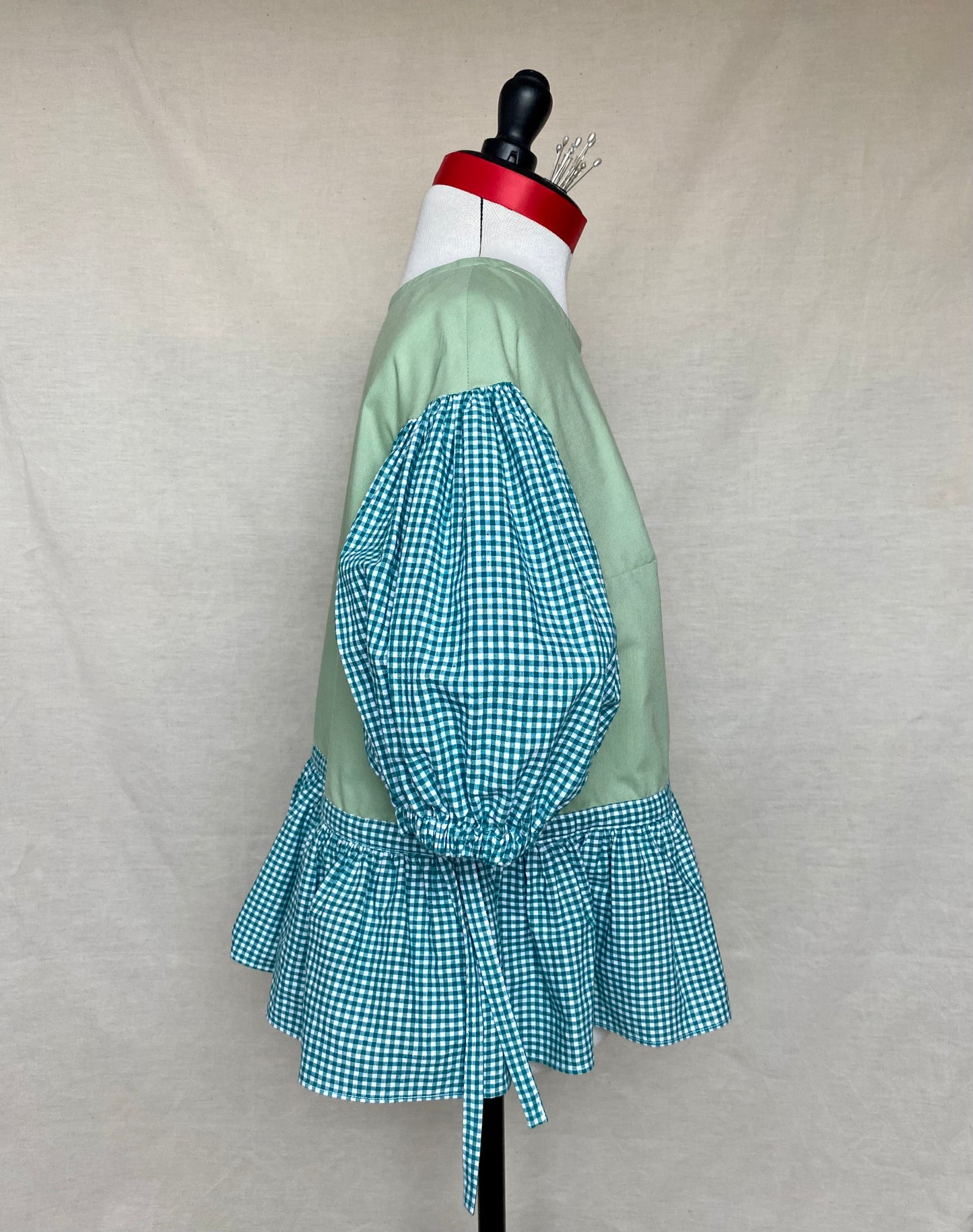 Blouse Lilial - Vichy vert et popeline verte - Taille 1