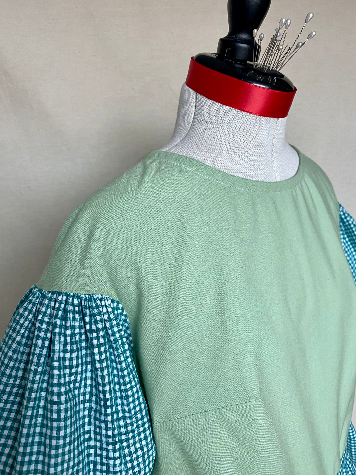 Blouse Lilial - Vichy vert et popeline verte - Taille 1