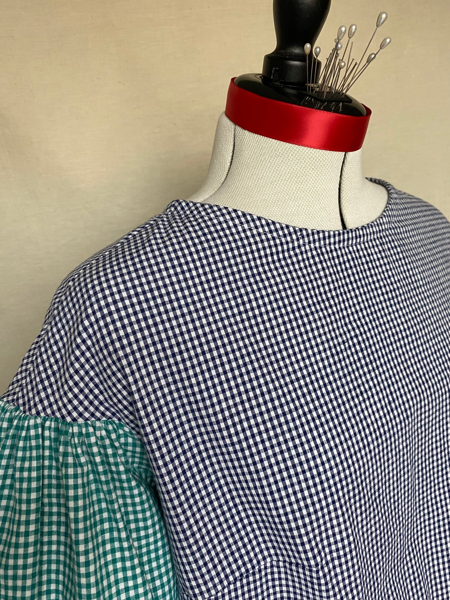 Blouse Lilial - Vichy vert et vichy bleu marine - Taille 2