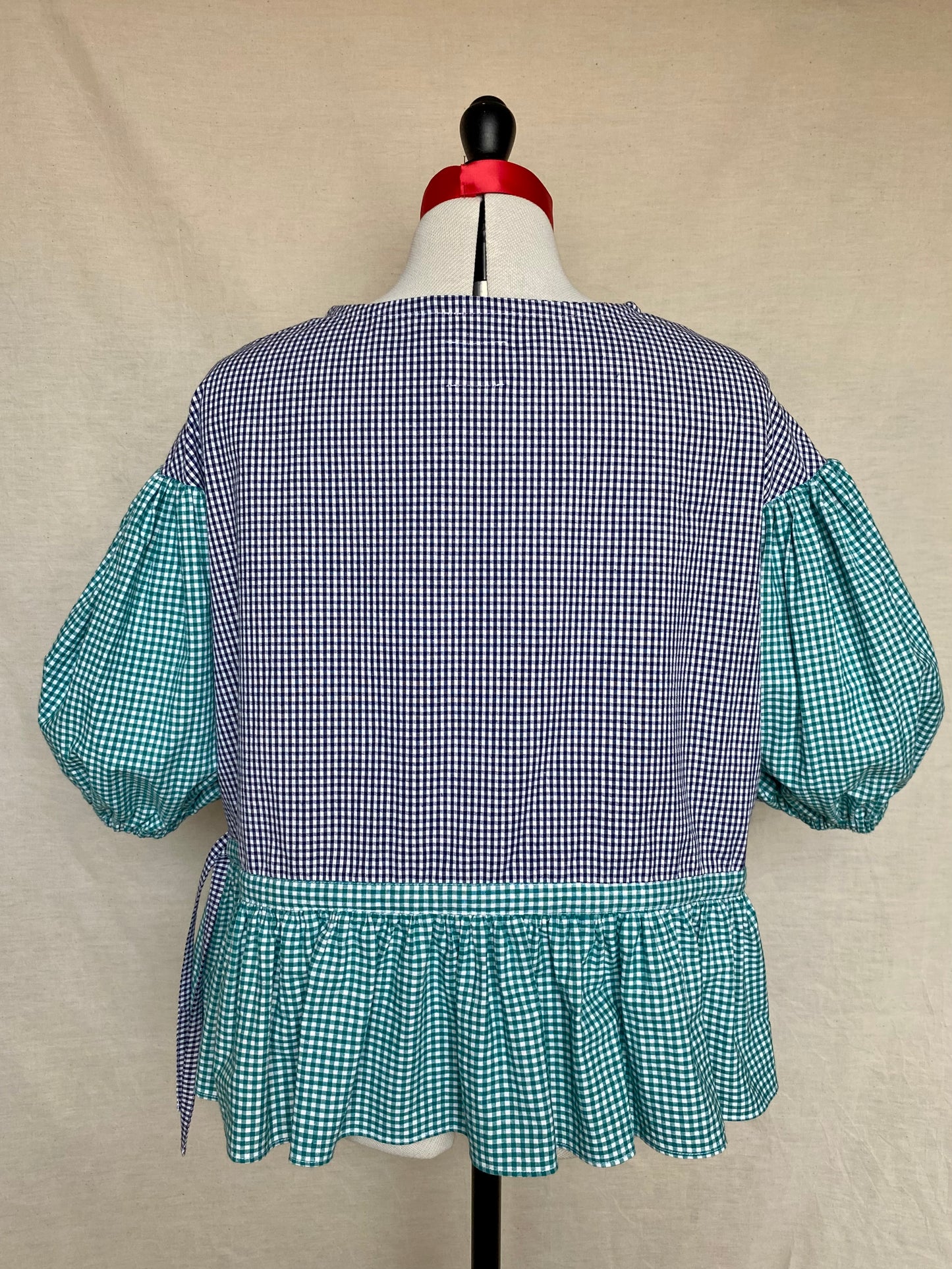 Blouse Lilial - Vichy vert et vichy bleu marine - Taille 2