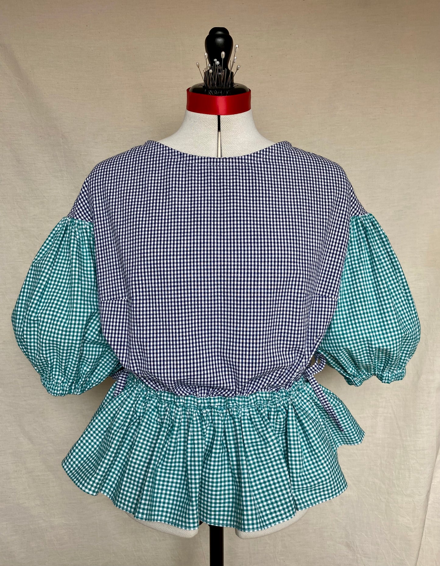 Blouse Lilial - Vichy vert et vichy bleu marine - Taille 2