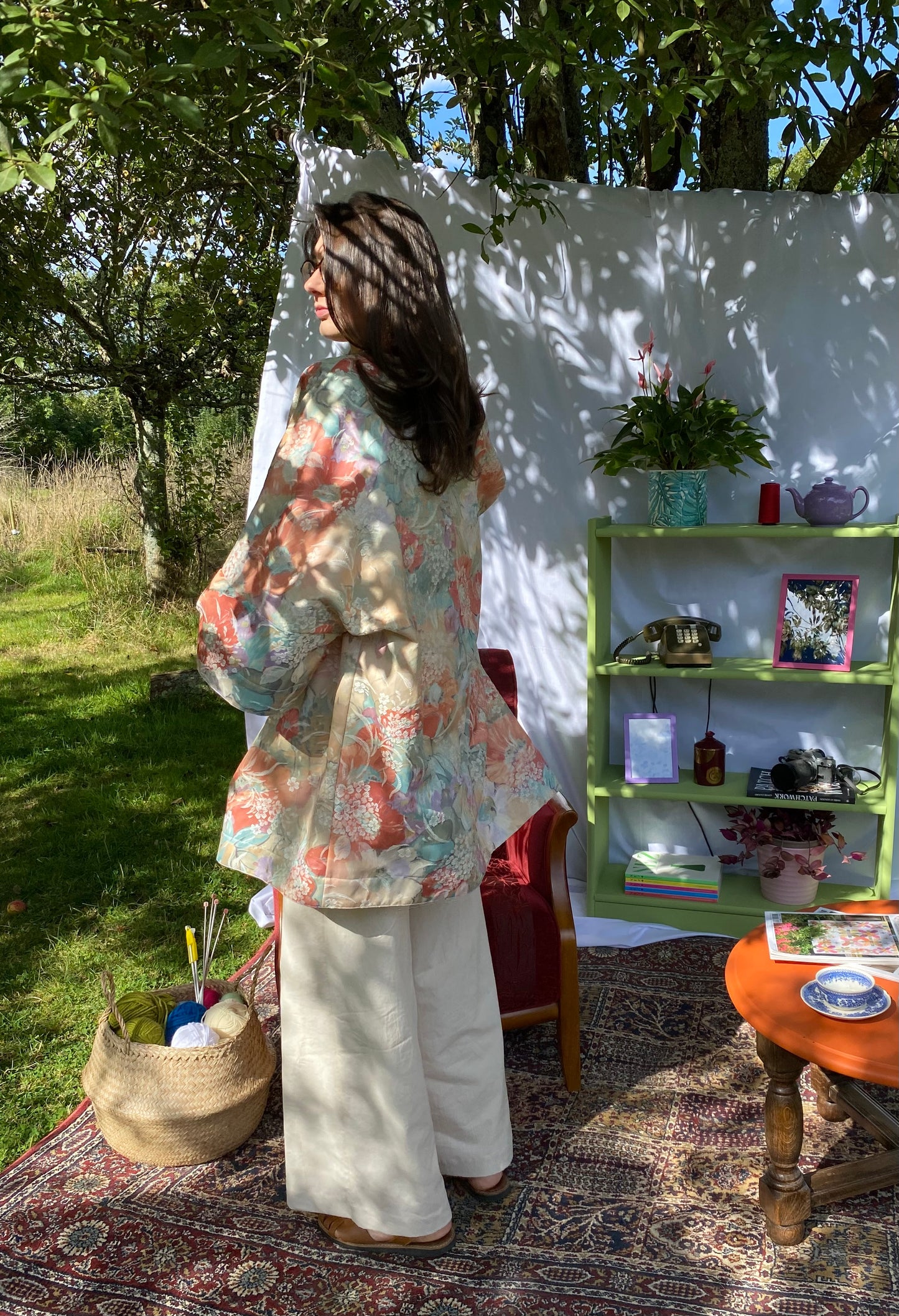 Kimono Damascena - Fleuri Beige Orangé - Taille unique