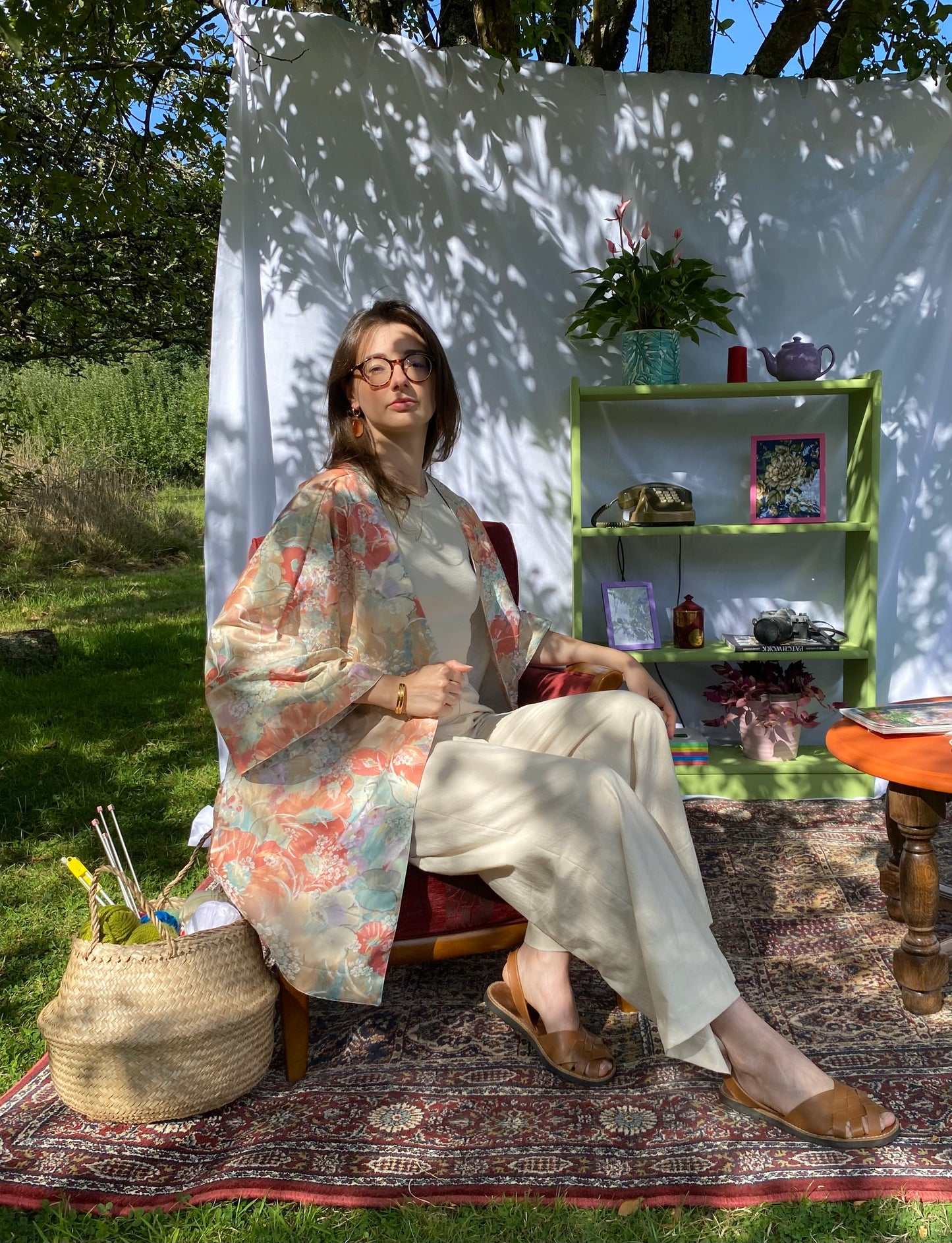 Kimono Damascena - Fleuri Beige Orangé - Taille unique
