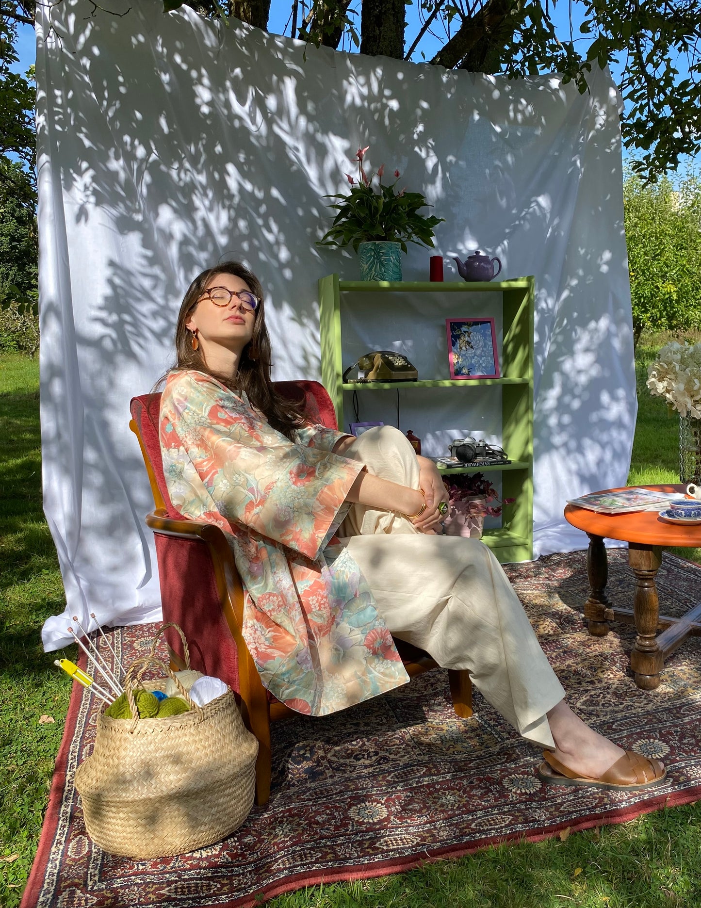 Kimono Damascena - Fleuri Beige Orangé - Taille unique