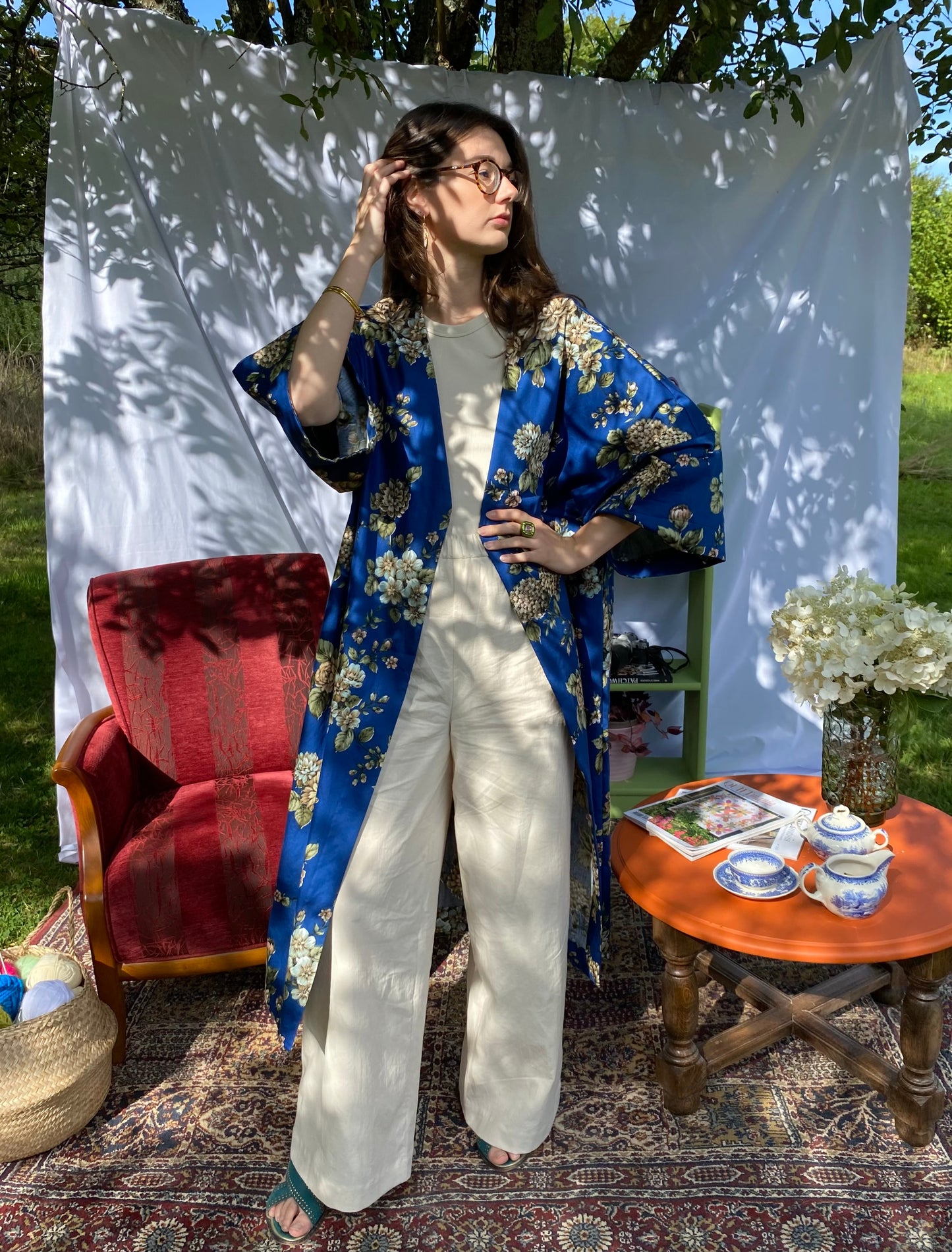 Kimono Centifolia - Fleuri bleu roi - Taille unique