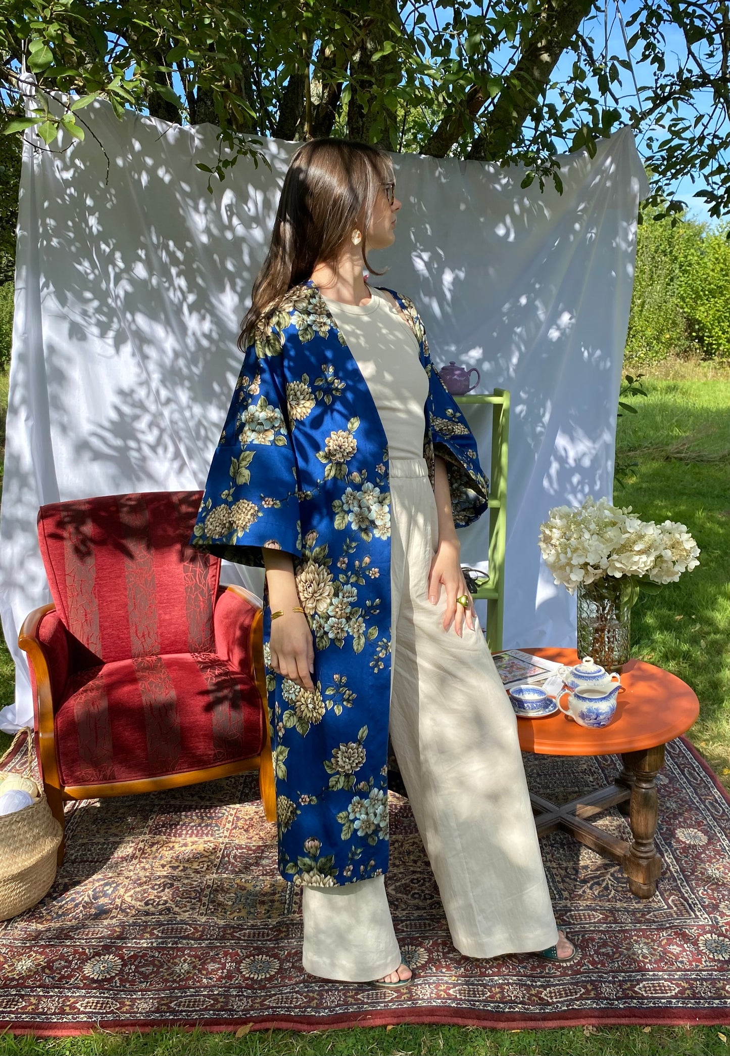 Kimono Centifolia - Fleuri bleu roi - Taille unique