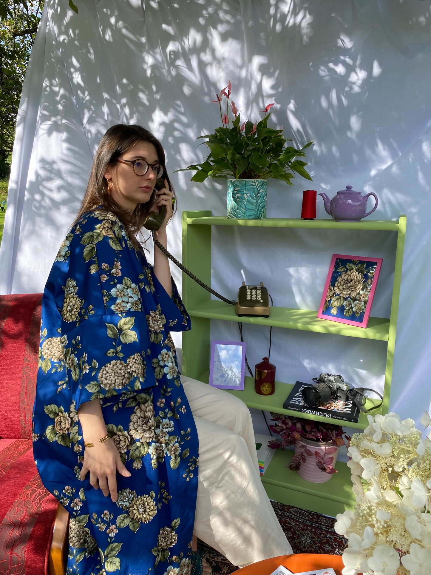 Kimono Centifolia - Fleuri bleu roi - Taille unique