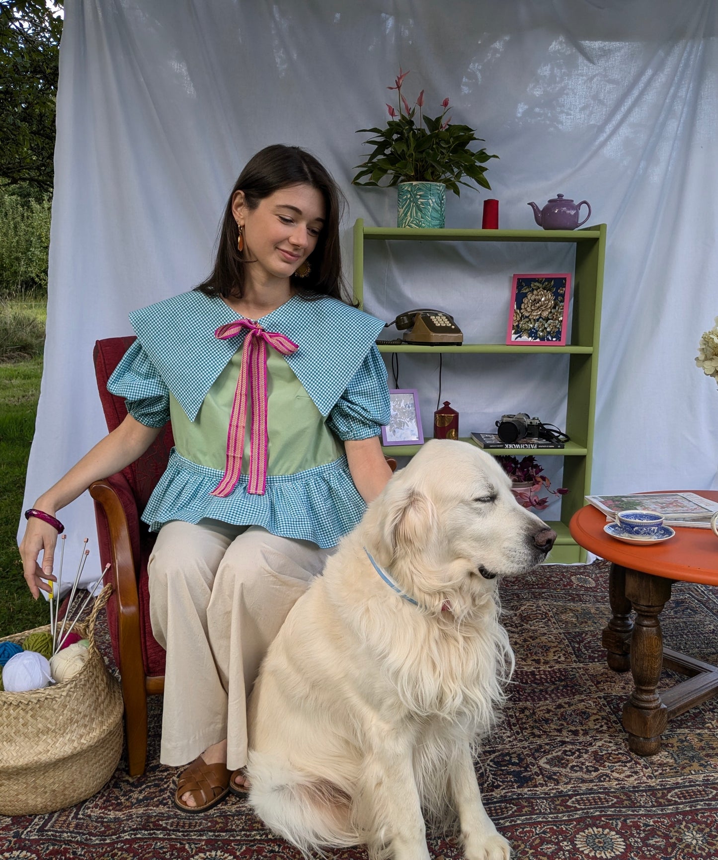 Blouse Lilial - Vichy vert et popeline verte - Taille 1