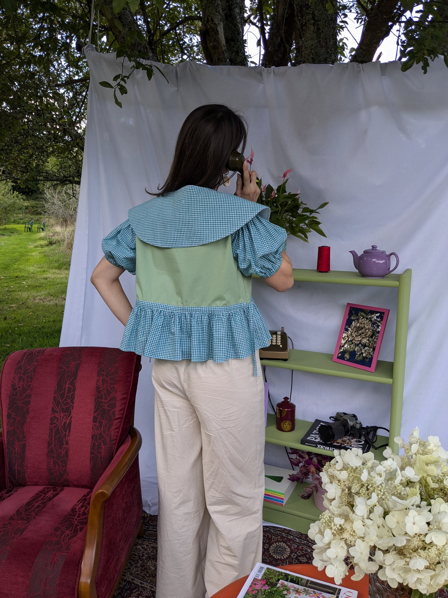Blouse Lilial - Vichy vert et popeline verte - Taille 1