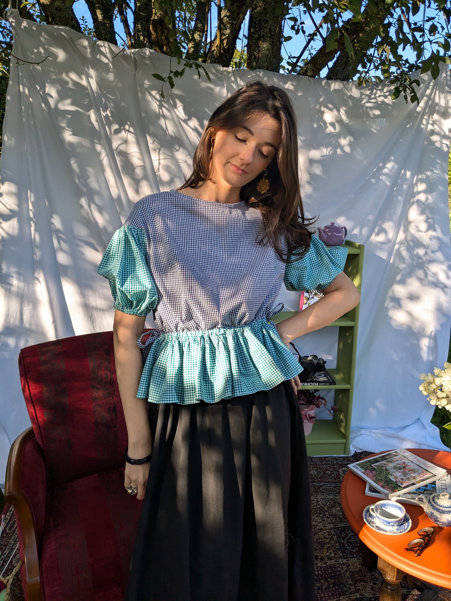 Blouse Lilial - Vichy vert et vichy bleu marine - Taille 2