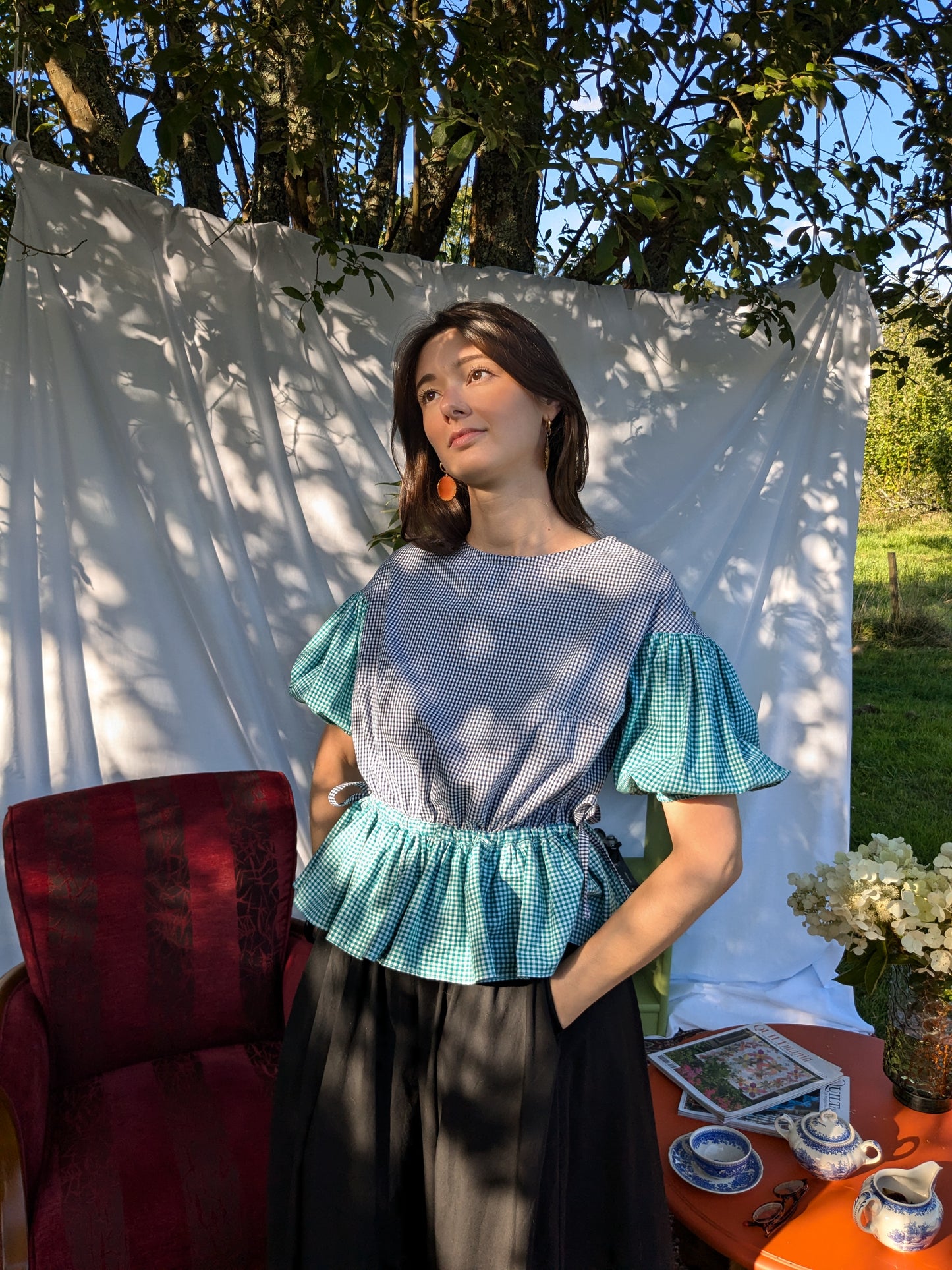 Blouse Lilial - Vichy vert et vichy bleu marine - Taille 2