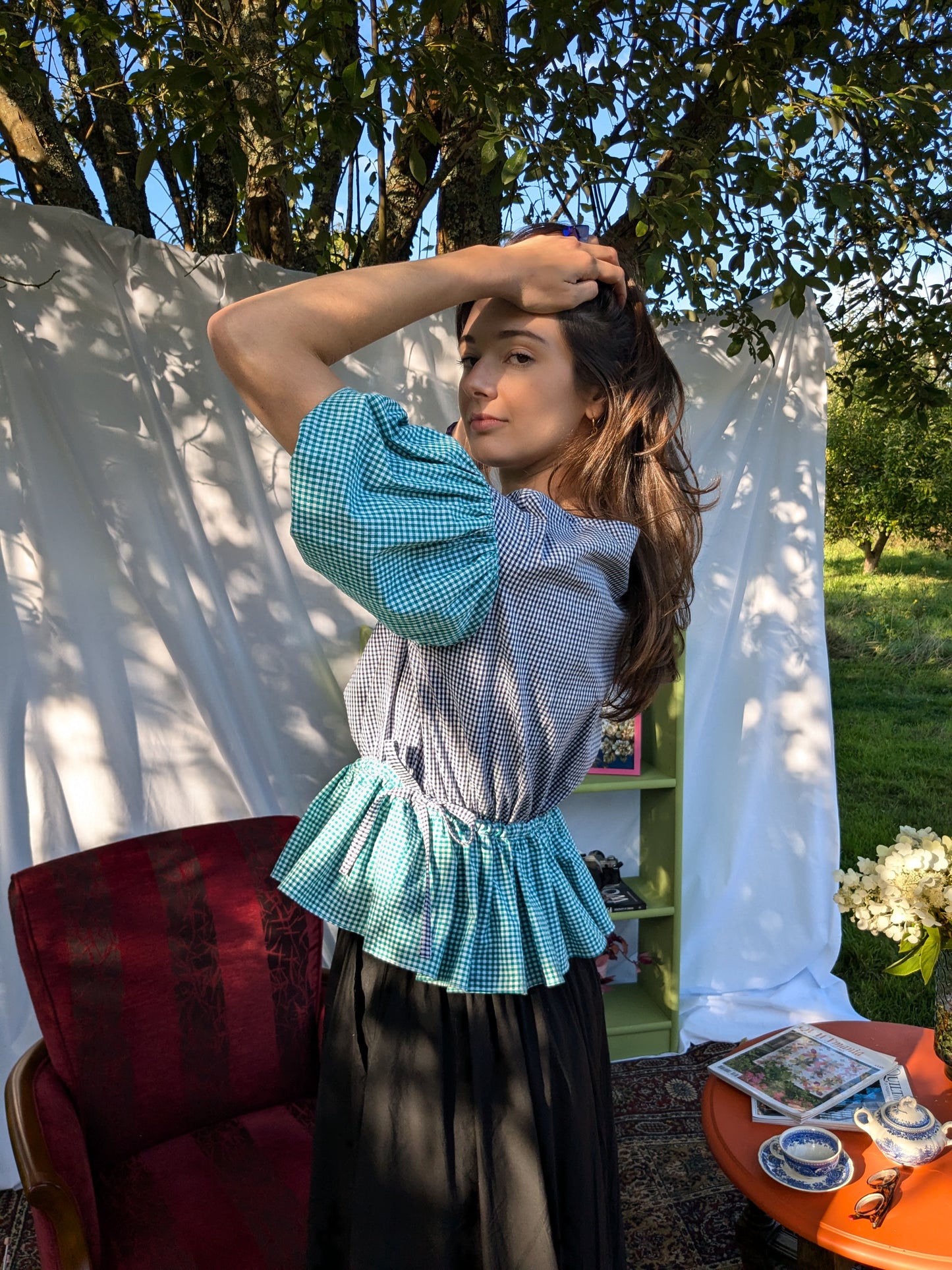 Blouse Lilial - Vichy vert et vichy bleu marine - Taille 2