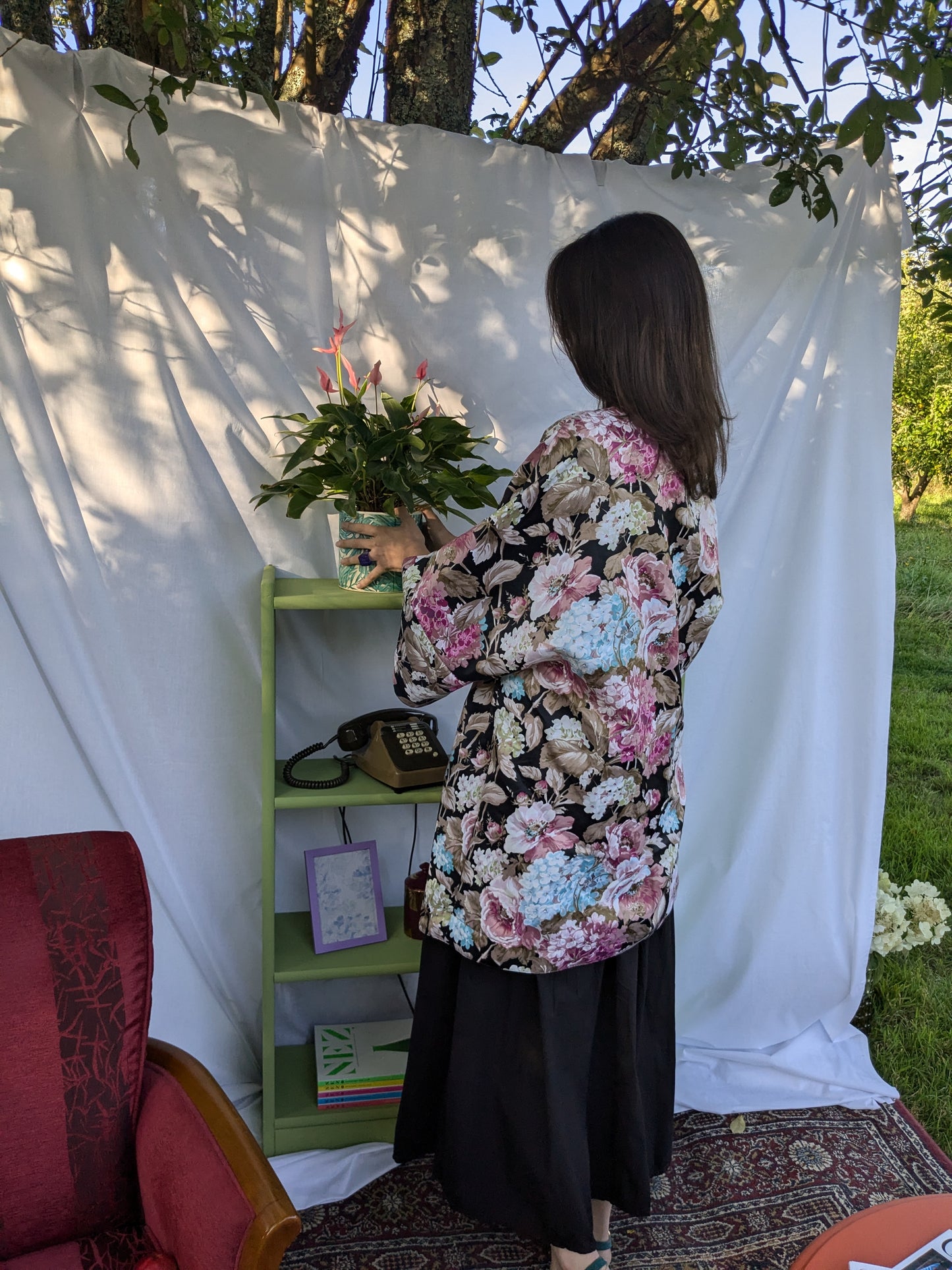 Kimono Damascena - Noir hortensias colorés - Taille unique
