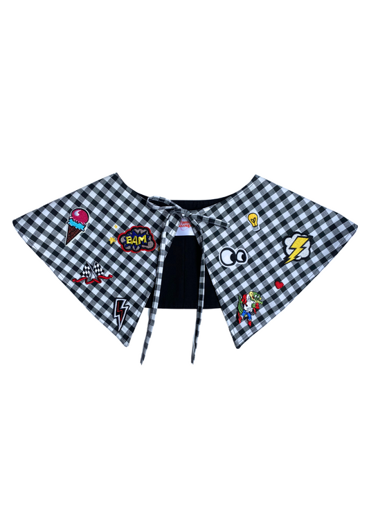 Col Héliotrope - Vichy noir avec patchs - Taille unique