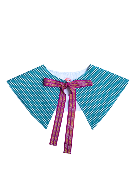 Col Héliotrope - Vichy vert ruban rose - Taille unique