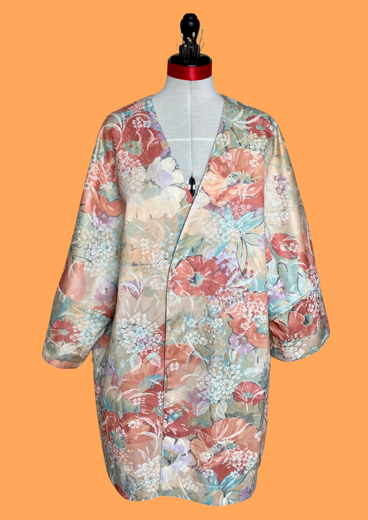 Kimono Damascena - Fleuri Beige Orangé - Taille unique