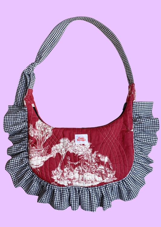 Sac Orris - Toile de Jouy rouge et vichy noir
