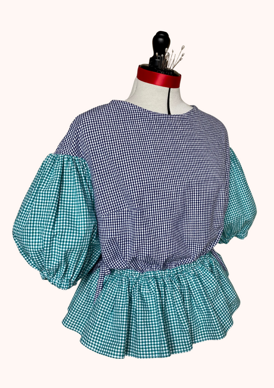 Blouse Lilial - Vichy vert et vichy bleu marine - Taille 2