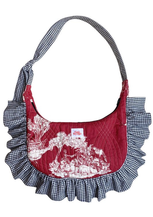 Sac Orris - Toile de Jouy rouge et vichy noir