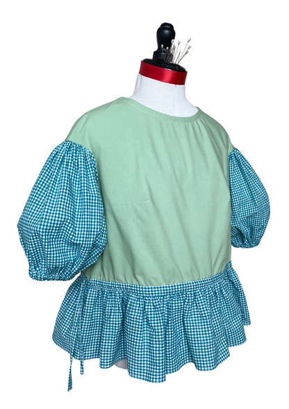 Blouse Lilial - Vichy vert et popeline verte - Taille 1