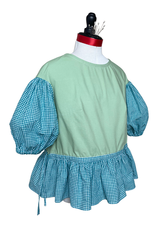 Blouse Lilial - Vichy vert et popeline verte - Taille 1