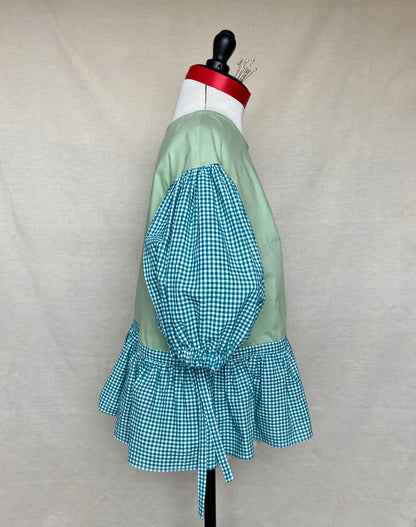 Blouse Lilial - Vichy vert et popeline verte - Taille 1