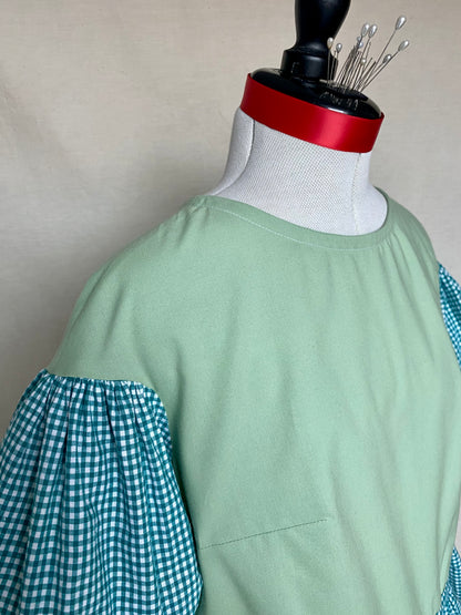 Blouse Lilial - Vichy vert et popeline verte - Taille 1