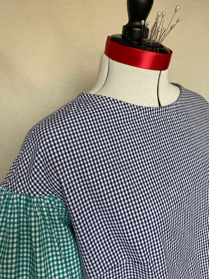 Blouse Lilial - Vichy vert et vichy bleu marine - Taille 2