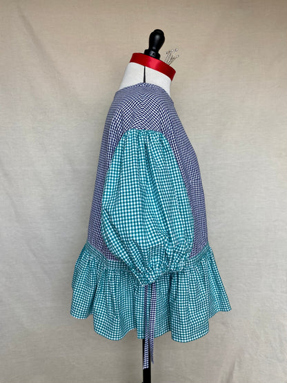 Blouse Lilial - Vichy vert et vichy bleu marine - Taille 2