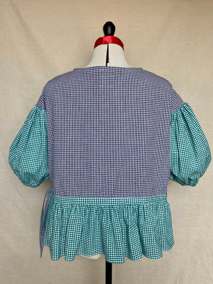 Blouse Lilial - Vichy vert et vichy bleu marine - Taille 2
