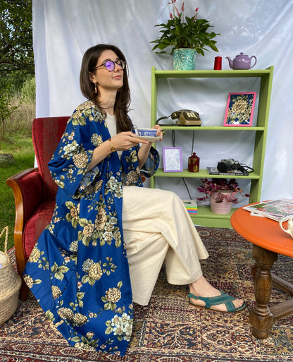 Kimono Centifolia - Fleuri bleu roi - Taille unique