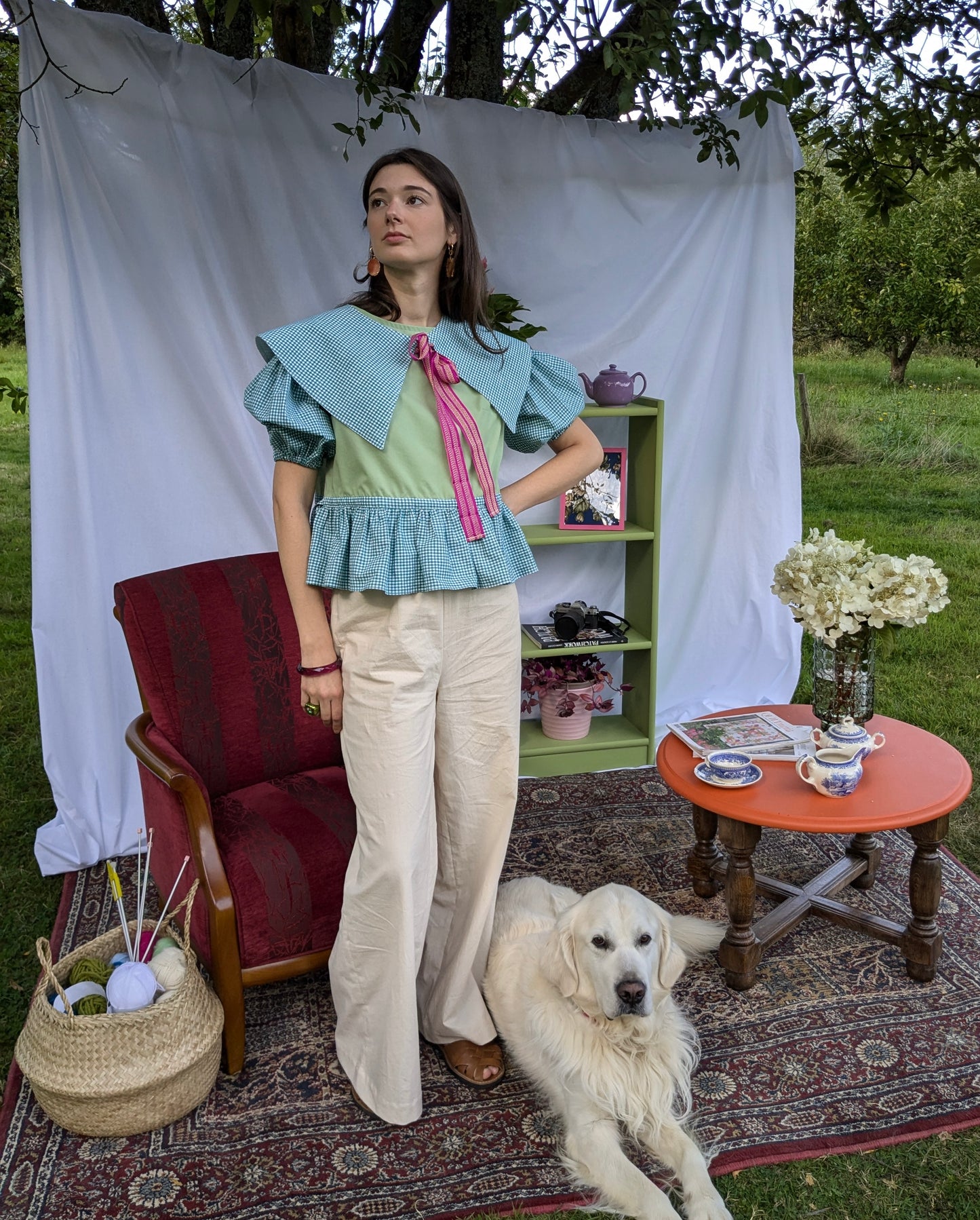 Blouse Lilial - Vichy vert et popeline verte - Taille 1