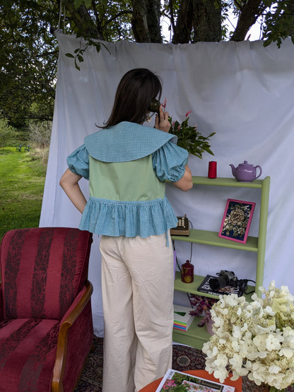 Blouse Lilial - Vichy vert et popeline verte - Taille 1